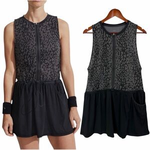 Varley Lagoda Tennis Dress Shadow Animal Print Zip Front Drawstring Waist Large